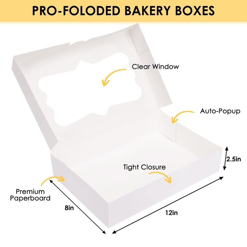 Moretoes 48pcs Cookie Boxes with 3 Style Window, 12x8x2.5In Bakery Boxes gallery