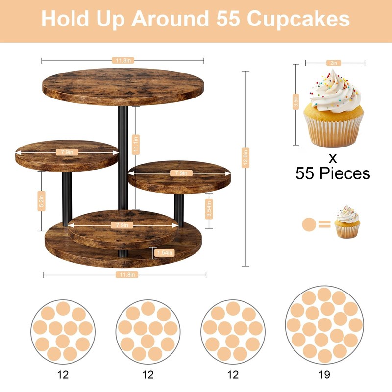 Cupcake Stand 4 Tier for 50 Cupcakes Wooden Cake Stand 360°Rotatable Dessert ... gallery