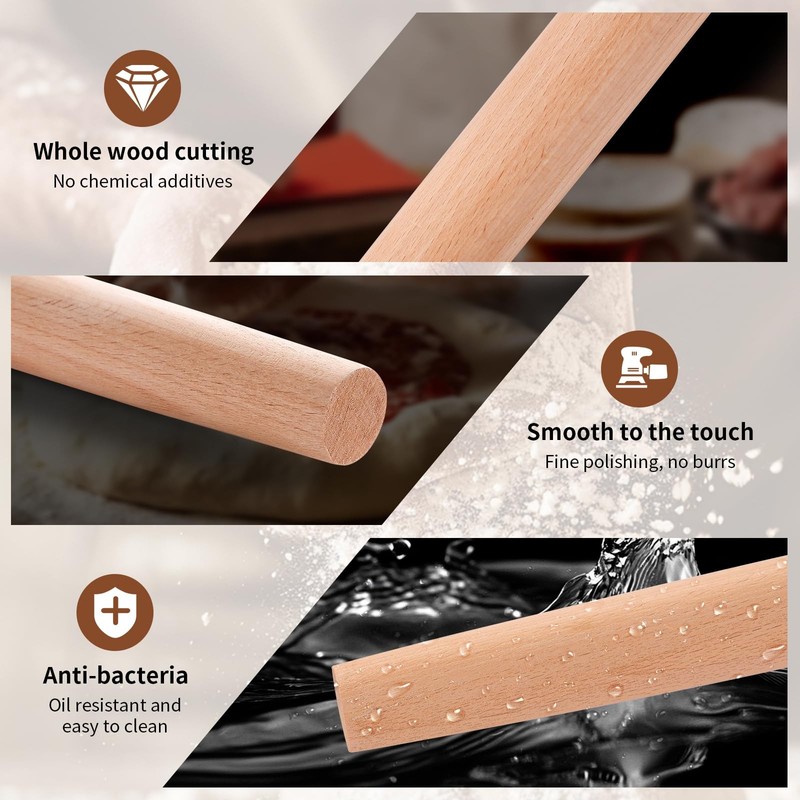 French Rolling Pin 18.92 Inch Wooden Dough Roller Fondant Pie Crust Pastry gallery