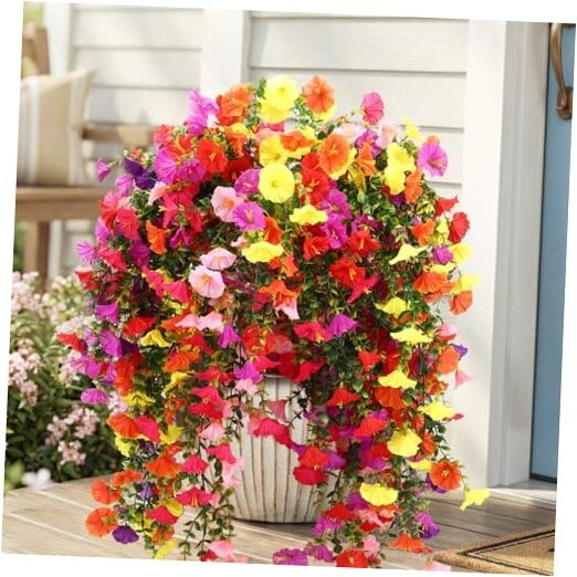 4pcs Artificial Hanging Plants for Outdoor, Fake Multicolor Morning Glory