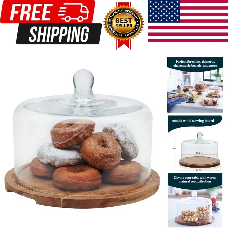 Acacia Wood Cake Stand with Lid, Ball Top Handle Cake Holder with Lid, Covere…