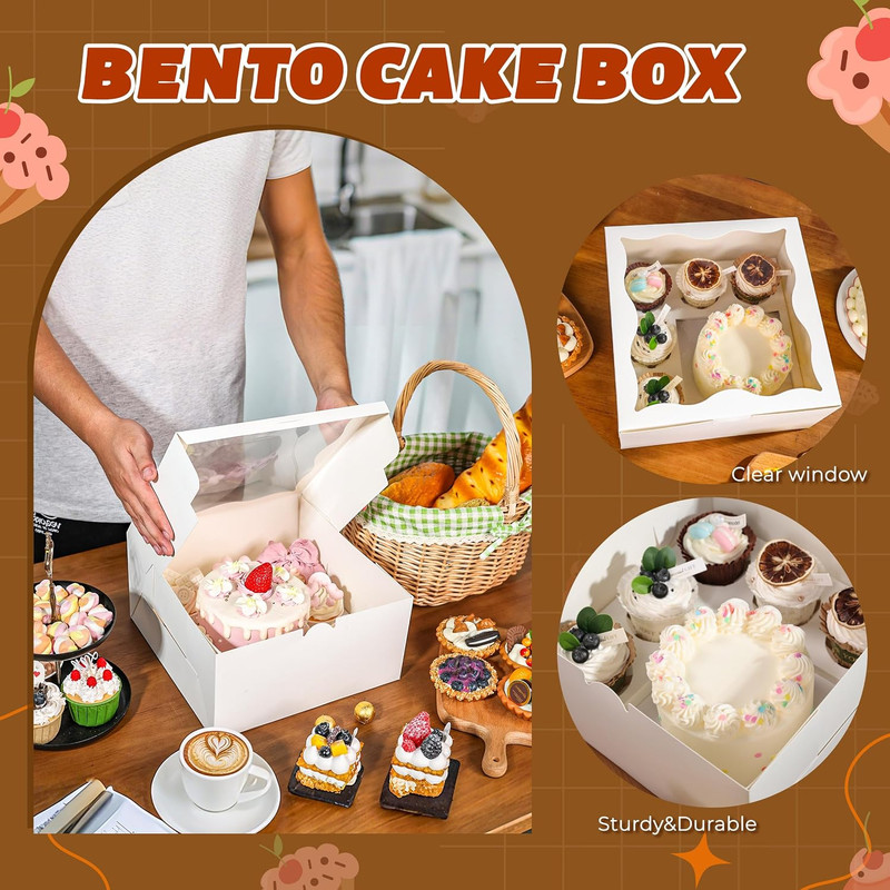 NPLUX 4 Packs 1+5 Bento Cake and Cupcake Box Bento Box with Clear Window Fit 5 C gallery