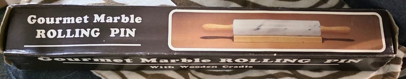 Gourmet Marble Rolling Pin with Wooden Handles and Cradle White Grey Veined 18in gallery