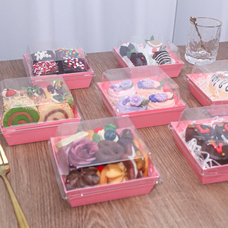 100Pack 4x4x2.5 Inches Charcuterie Boxes with Clear lids Cookies Bakery gallery
