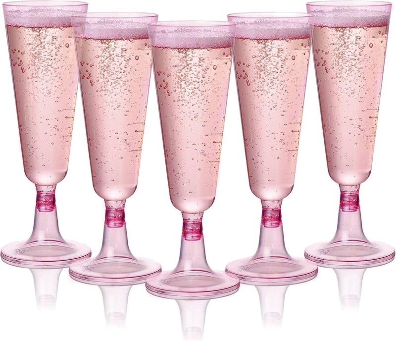 MATANA 24 Glitter Pink Champagne Flutes Plastic Champagne Glasses 5 oz, Reusa…