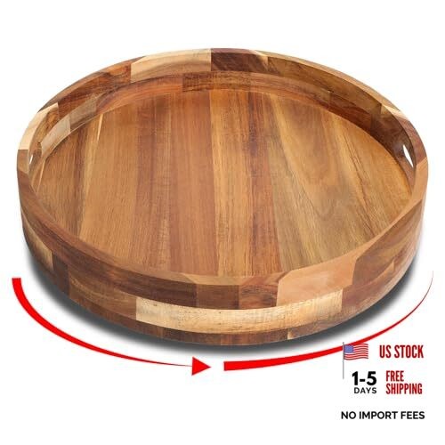 en Lazy Susan for Table Top-12 Inch Wooden Lazy Susan Turntable Acacia Wood