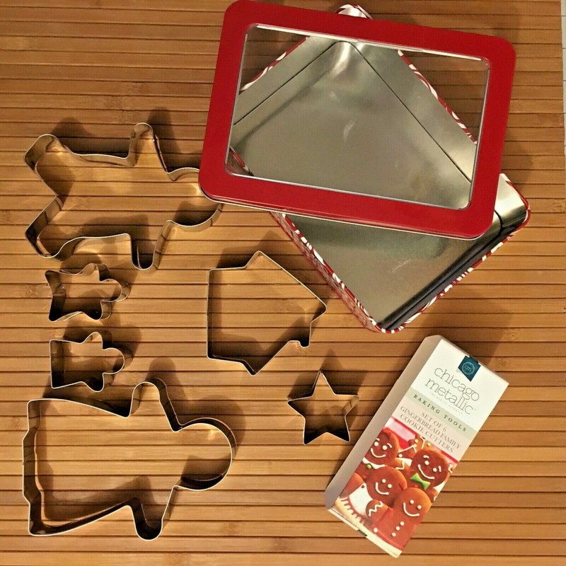 Gingerbread Cookie Cutter Chicago Metallic Set of 6 In Red Tin Box gallery