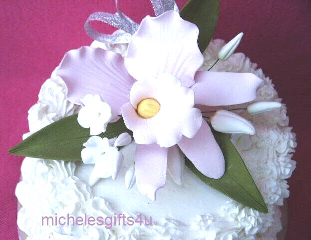 Sugar Gum Paste Pink Cattleya Orchid, Stephanotis Flowers Cake Decorating