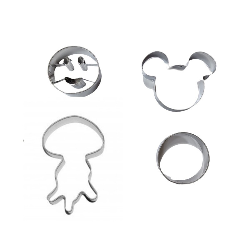 4Pc Metal Cookie Cutter Biscuit Mold Baking Modeling Tool Smile Mickey Jellyfish