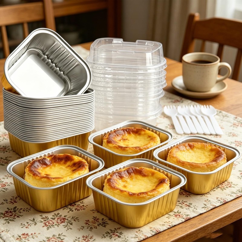 50 Pack Mini Cake Pans with Lids, 5oz Square Aluminum Foil Baking Cups with 5... gallery