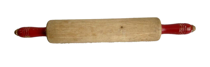 Vintage Art Deco 1940s Country Kitchen Wooden Rolling Pin Original Red Handles