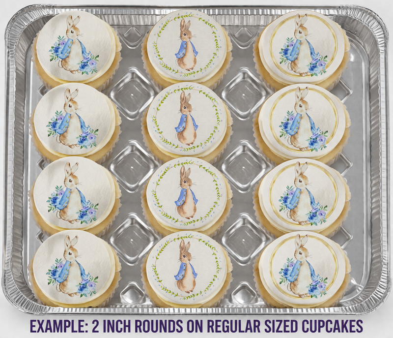 12 pc. Beatrix Potter, Peter Rabbit BLUE edible image rounds, choose sz. PRE CUT