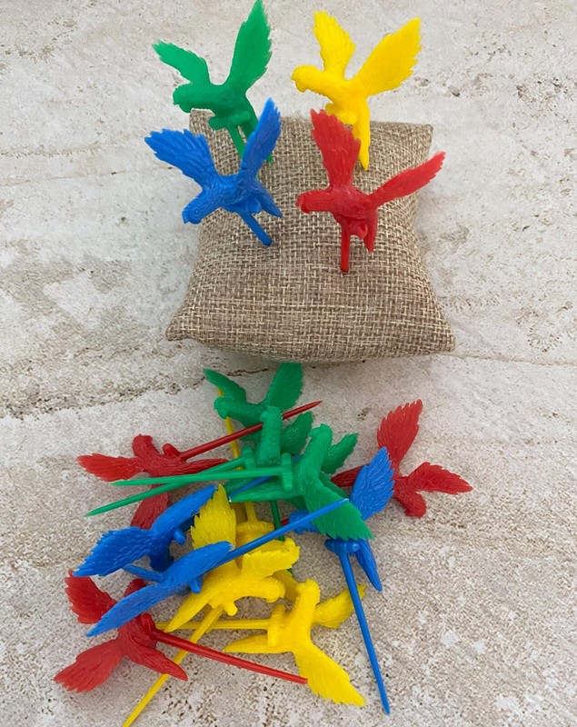 Vintage Bird Parrot Colorful Cake Cupcake Topper Decoration, Lot of 16