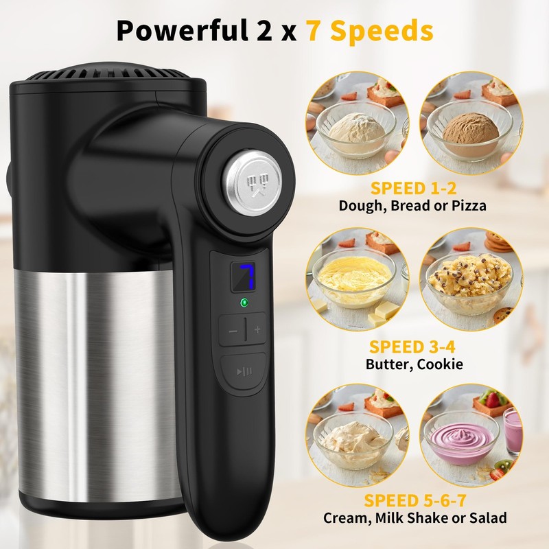 Cordless Hand Mixer, 7 Speed Rechargeable Wireless Handheld Mixer with Eject ... gallery