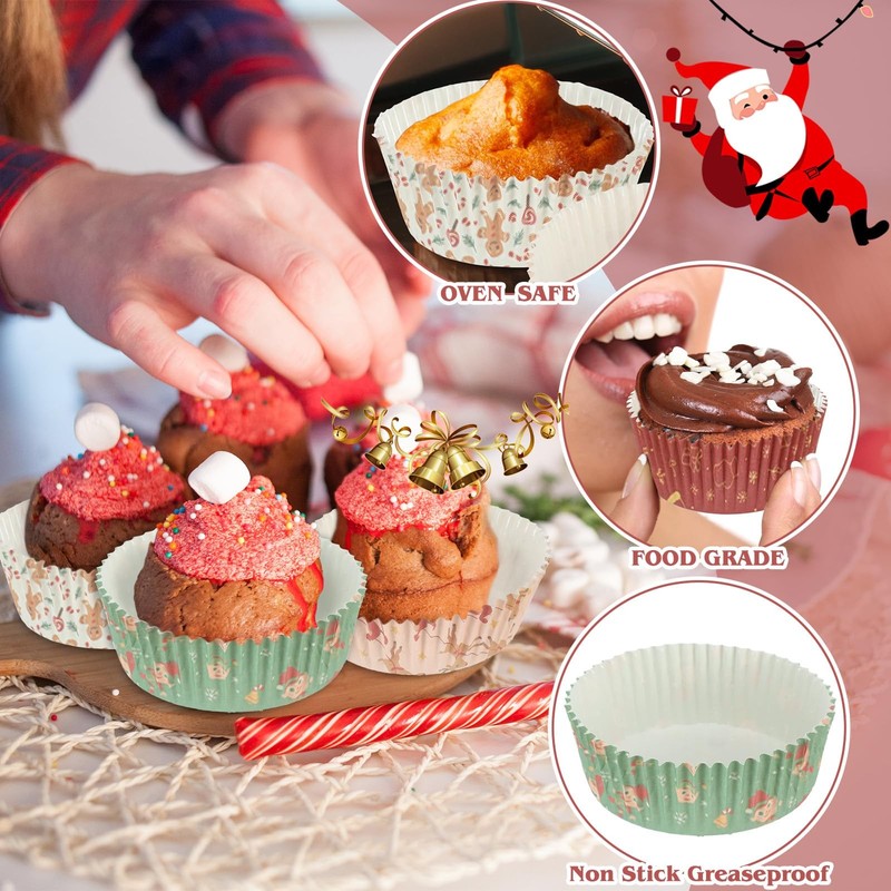 300 PCS Winter Snowman Jumbo Cupcake Liners 6 Styles Baking Paper Cups 3.5 In gallery