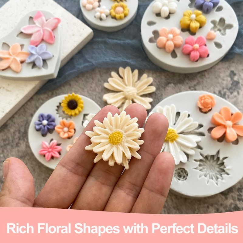 5Pcs Flower Molds Silicone Chocolate Mold Daisy Flower Fondant Polymer Clay Resi gallery