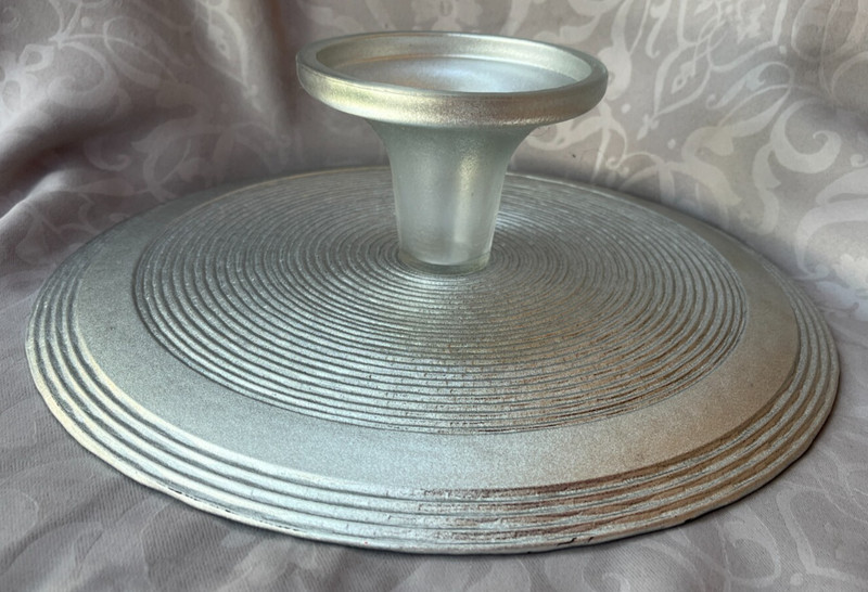 GLASS SILVER (METALIC COLORED) PEDESTAL CAKE STAND ~ 12.5" DIAMETER x 4'' TALL ~ gallery