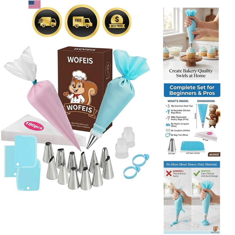 120-Piece Piping Bags and Tips Set with 100 Disposable Bags for Decorating | …