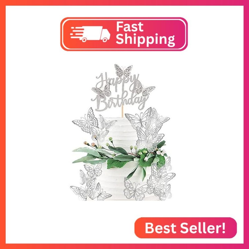 Rsstarxi 25 Pack Butterfly Cake Topper Glitter 3D Butterfly Cupcake Toppers with
