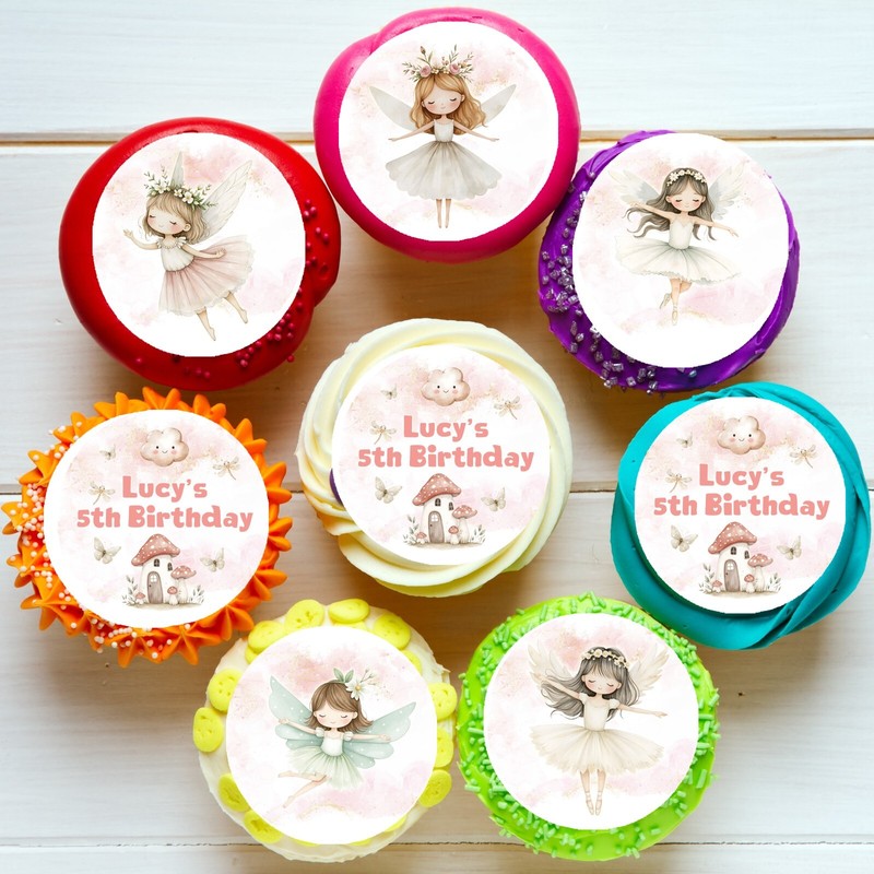 Fairy Mushroom Fairies Pre-cut Edible Cupcake or Cookie Toppers