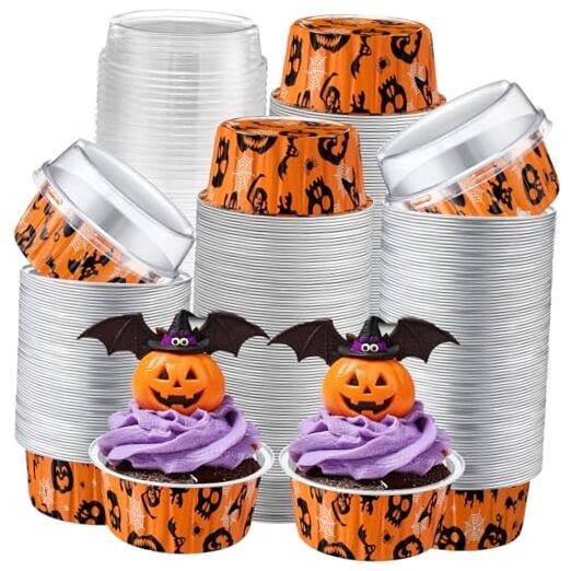 200 Pack Aluminum Foil Cupcake Liners with Lids,5 oz Round Baking Cup for