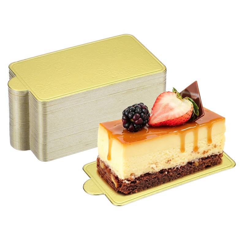 50 Pcs Mini Cake Boards, 3.5 Inch Rectangular Mousse Cake Base, Floral Gold