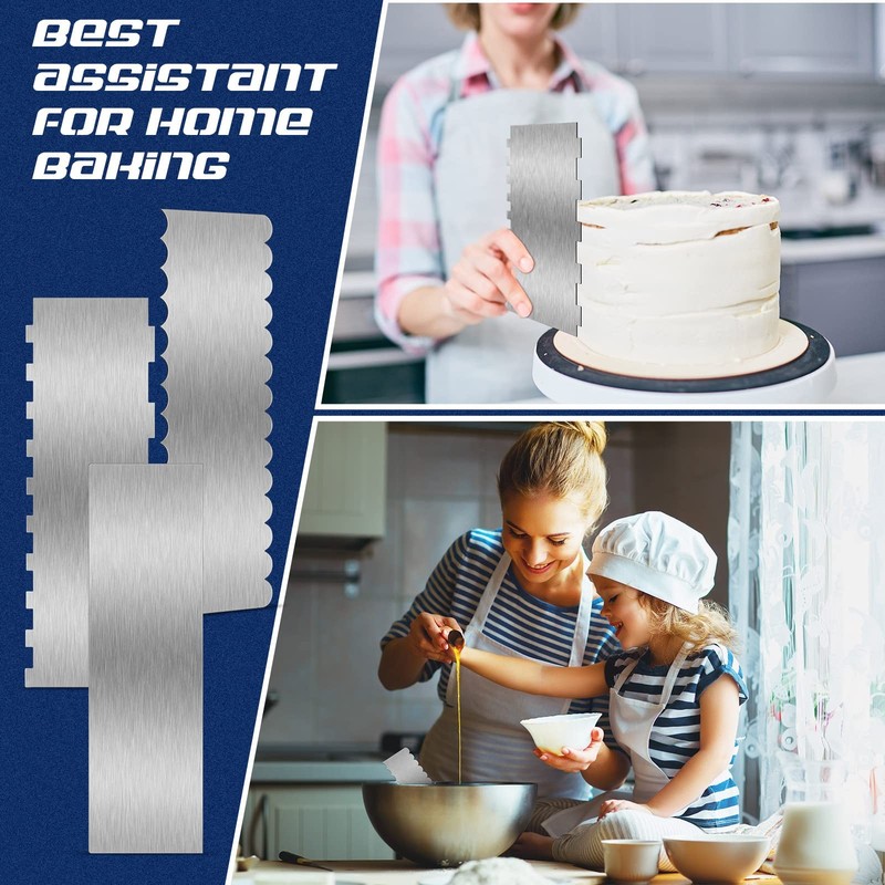 Stainless Steel Cake Scraper 12" Double Sided Patterned Comb 3 PCS Smoother gallery