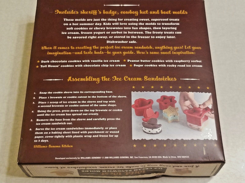 WILLIAMS-SONOMA WILD WEST ICE CREAM SANDWICH MOLDS Cowboy Sheriff Party Fun gallery