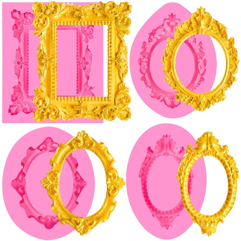 4PCS Baroque Frame Mold, Picture Photo Frames and Mirrors Silicone Fondant Mo…