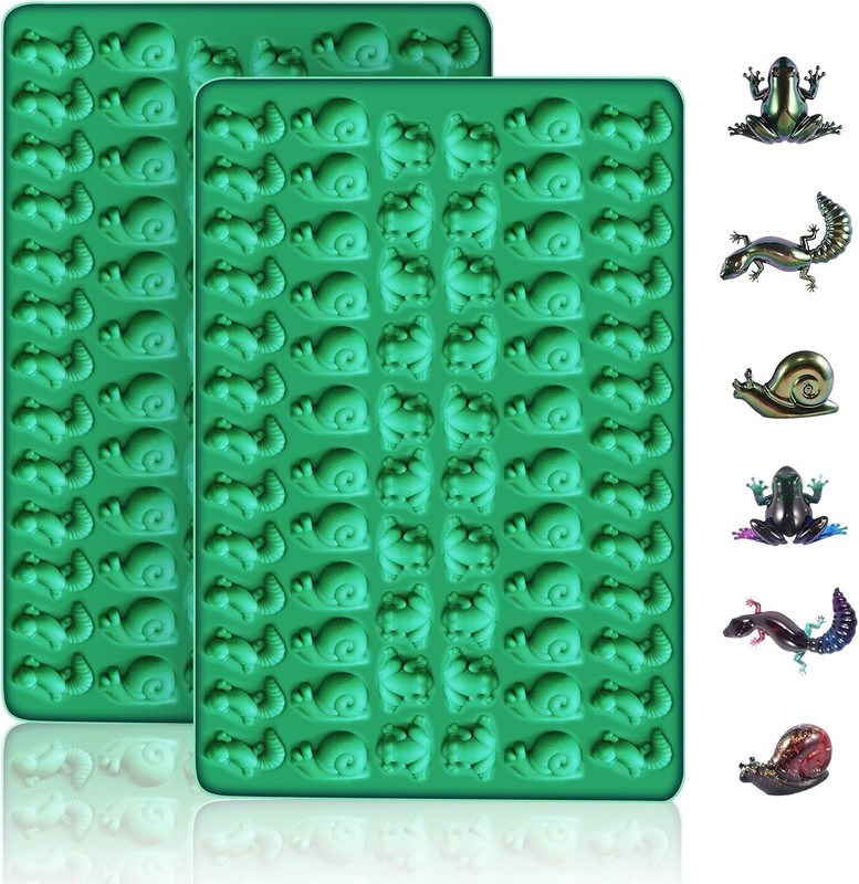 2 Pack Silicone Molds Mini 140 Cavity Frog, Lizard, Snails Gummy Molds for Je…