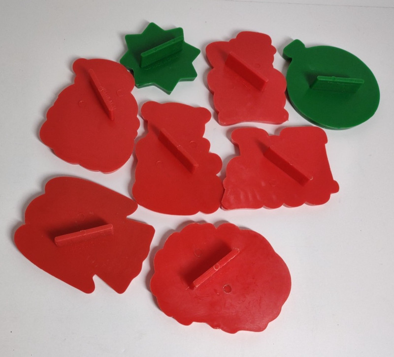 Vintage Red Plastic Christmas Cookie Cutters Lot of 8 Unbranded Santa Bear Angel gallery