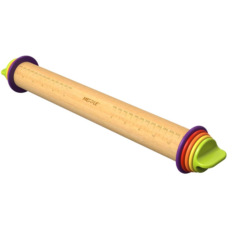 13.6×2.5×2.5 Inch Adjustable Wooden Rolling Pin 4 Thickness Rings Multicolor