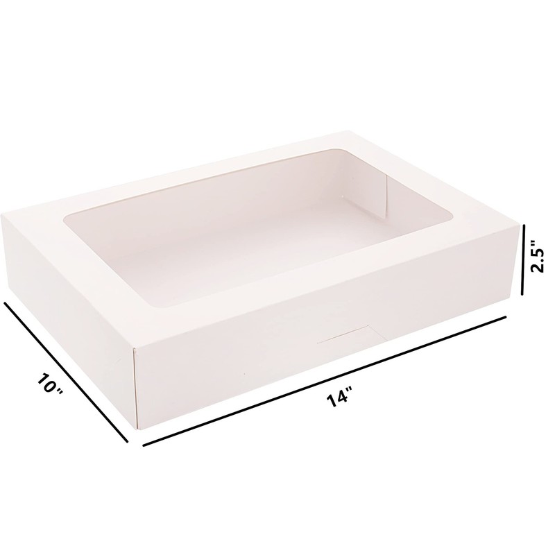 Cookie Boxes 14" x 10" x 2.5" White Bakery Boxes with Window Auto-Popup Treat... gallery
