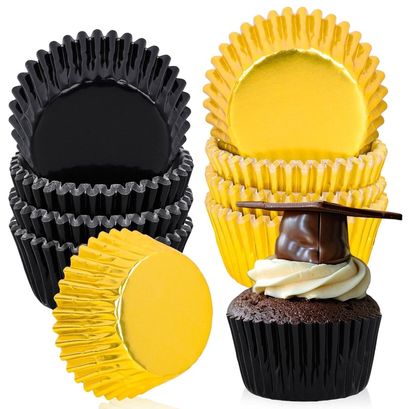 JarThenaAMCS 200Pcs Black Gold Foil Cupcake Liners Graduation Foil Metallic B...