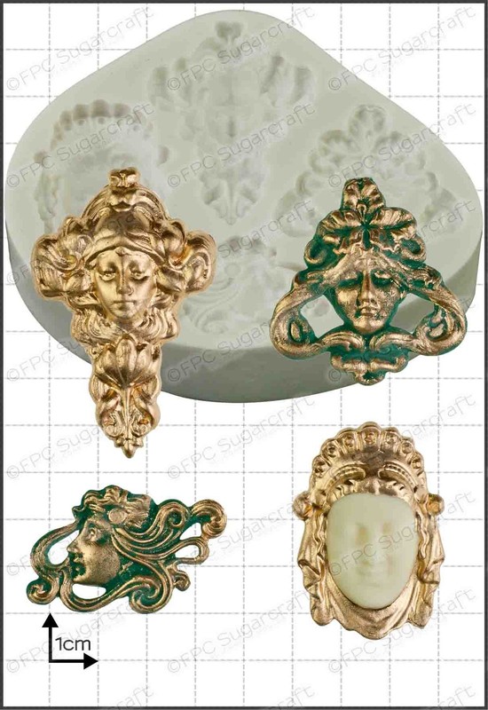 Silicone mould Art Nouveau Faces Food Use FPC Sugarcraft