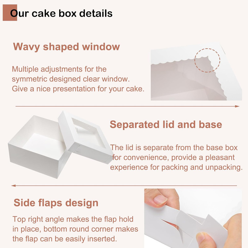 Mefleet 14X14X6 Inch Cake Boxes 10Pcs Bakery Boxes for Tier Cakes with Window 14 gallery
