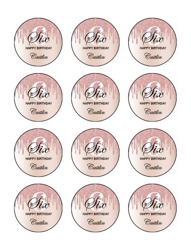 6th Birthday Edible Wafer Cake & Cupcake Toppers – Pink Birthday Cake Decoration