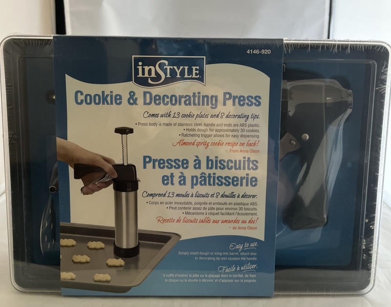 InStyle Stainless Steel Cookie Press Decorating Set 22pc w/ 13 Discs 8 Tips New”