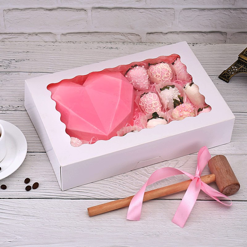 30 Pack Bakery Boxes With Window 12x8x2.5 Inch White Auto Popup Treat Cookie gallery