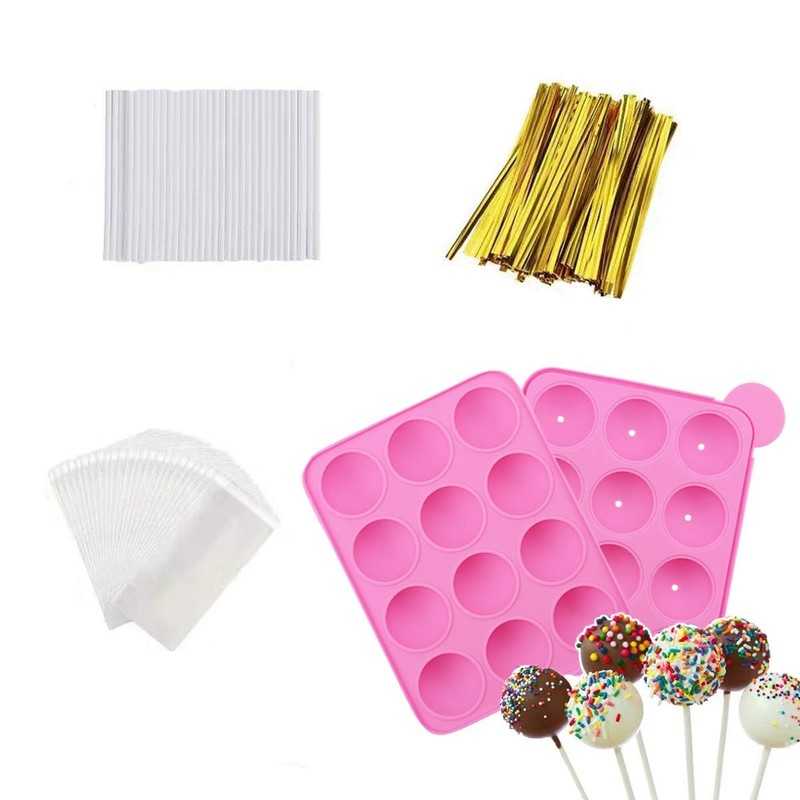 12 Capacity Silicone Lollipop Mold Set Sucker Molds and Chocolate Hard Candy ...