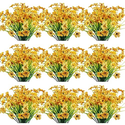 JEMONG 30 Bundles Artificial Flowers Outdoor UV Resistant Fake 30Bundles Yellow gallery