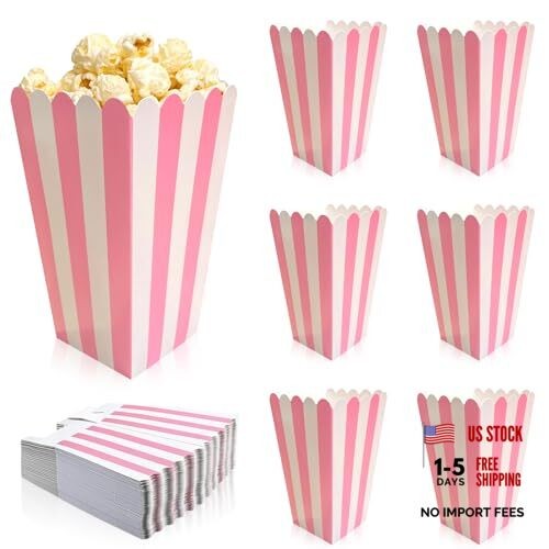 50Pcs Popcorn Boxes,Mini Striped Paper Popcorn Boxes,Perfect for Holding PINK