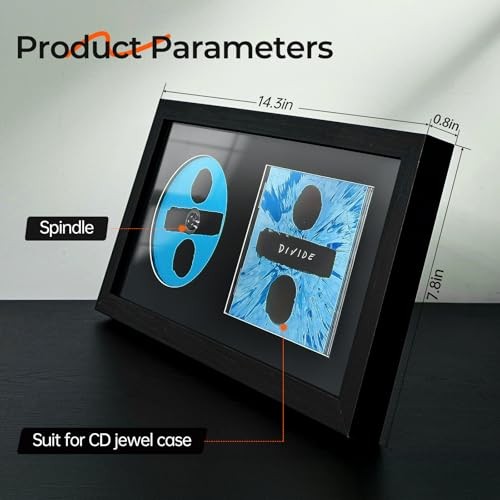 CD Display Frame with Real Glass, Signed Music Disc Wooden Case for Black-black gallery