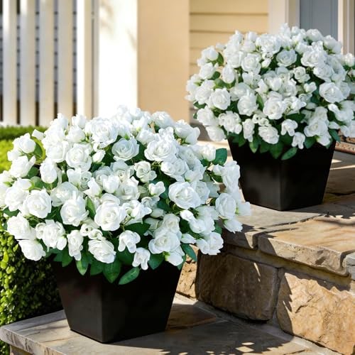 Bundles Artificial Roses for Front Door Outdoor Decor, Realistic Fake 16 White