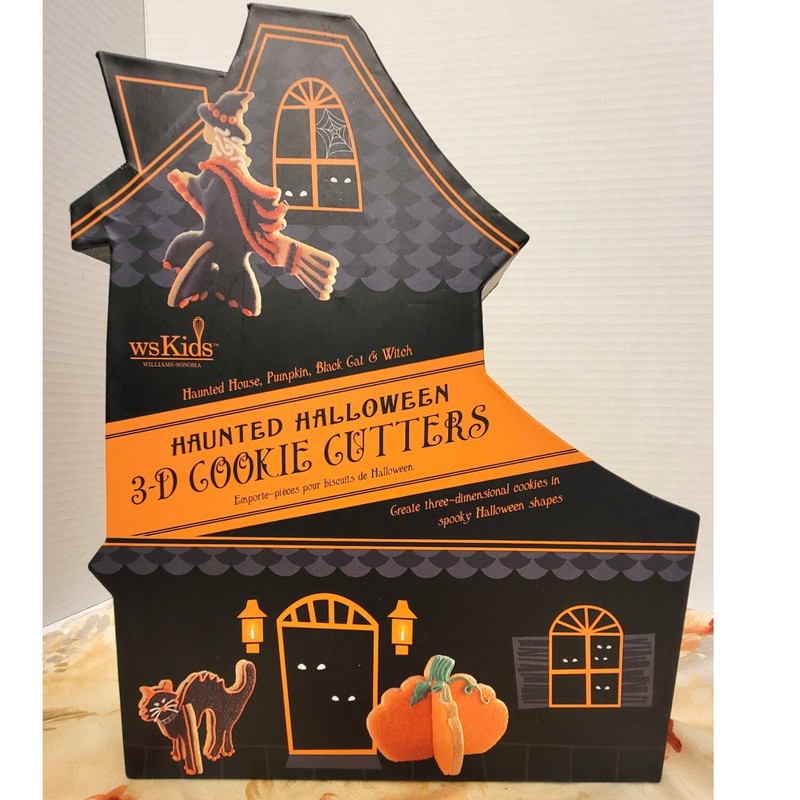 William Sonoma Haunted Halloween 3-D Cookie Cutters House Cat Witch Pumpkin New