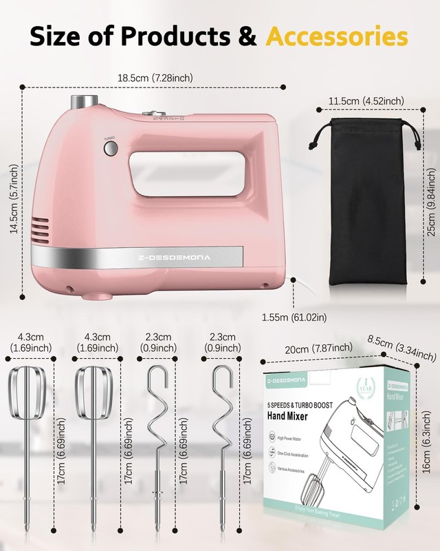 Hand Mixer, Powerful 300W Hand Mixer Handheld with 304 Beaters, Dough Hook,Ha... gallery