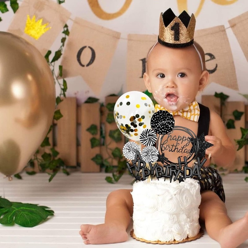 Black Cake Topper Decoration with Happy Birthday Candles Happy Birthday Banner gallery