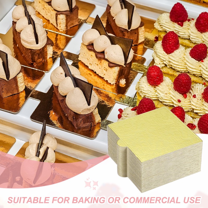 50 Pcs Mini Cake Boards, 3.5 Inch Square Mousse Cake Base, Floral Gold gallery