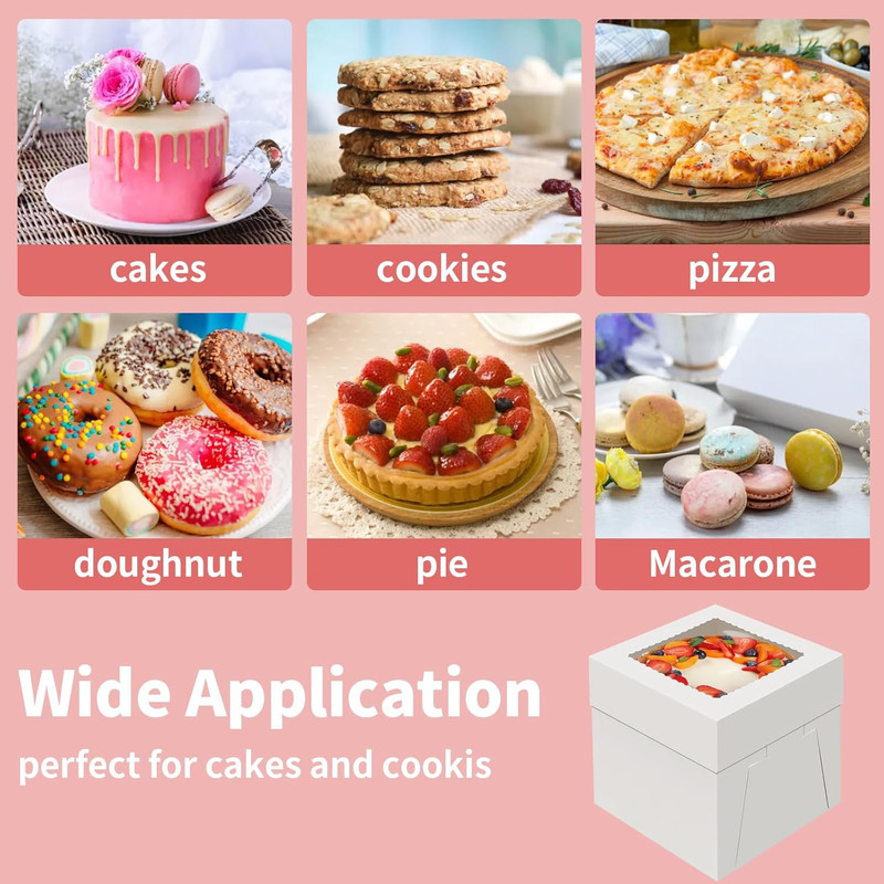 4 Pack Cake Boxes 8 Inch, Disposable Cake Transport Container, White Bakery Boxe gallery