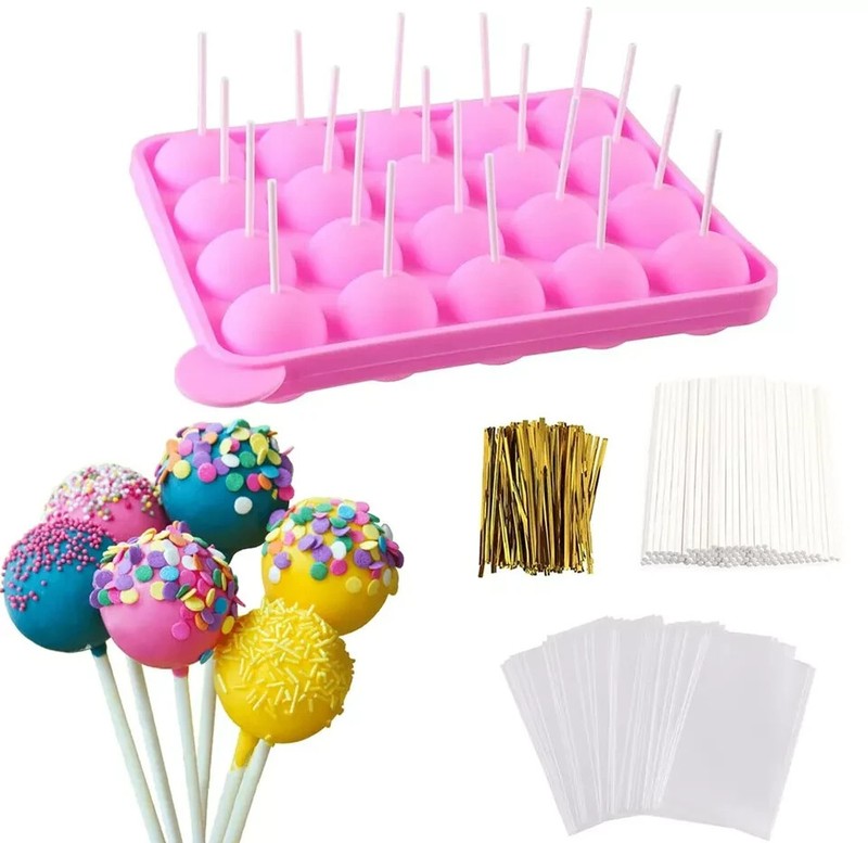 20-Cavity Silicone Mold with Sticks for Cake Pop,Hard Candy and Party Cupcake